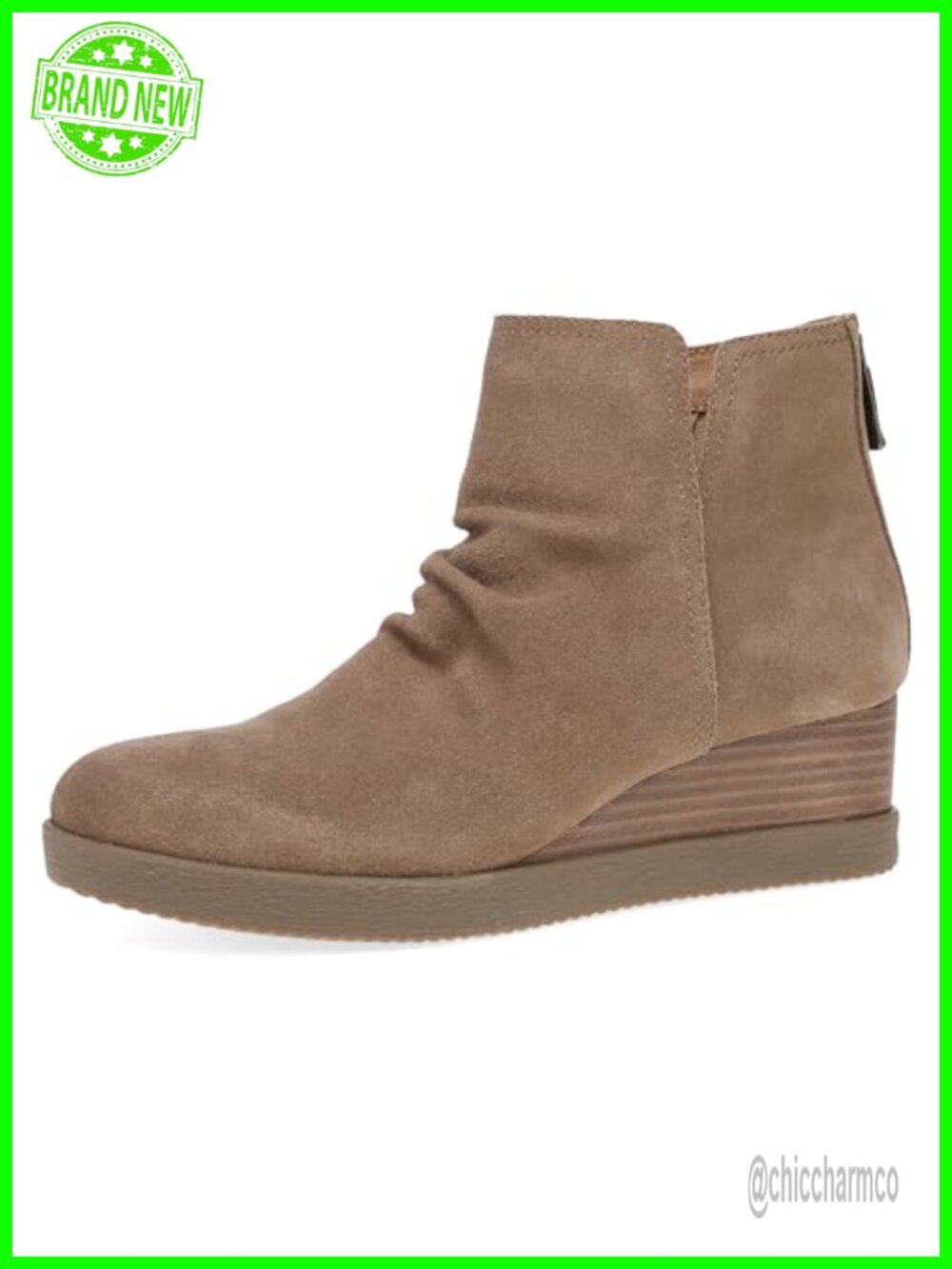 Waterproof Suede Slouch Bootie with Arch Support, Back Zipper, 2.5-Inch Heel